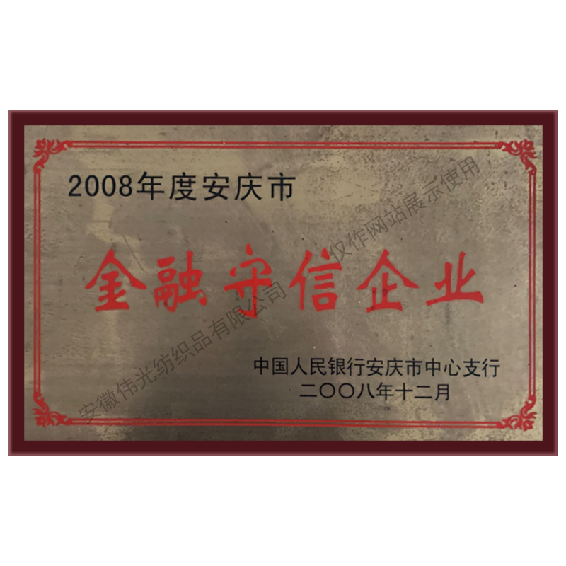 2008 Anqing Financial Trustworthy Enterprise